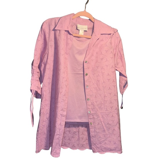 2 pc Susan Graver Lilac Adjustable 3/4 Sleeve Eyelet Embroidery Top and Tank - Picture 8 of 12